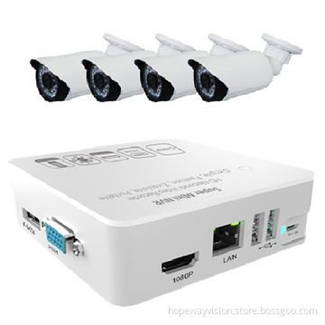 4pcs Outdoor Camera with Portable Onvif 4ch 720P/4ch 1,080P Mini NVR, Supports 3G, Wi-Fi, HDMI